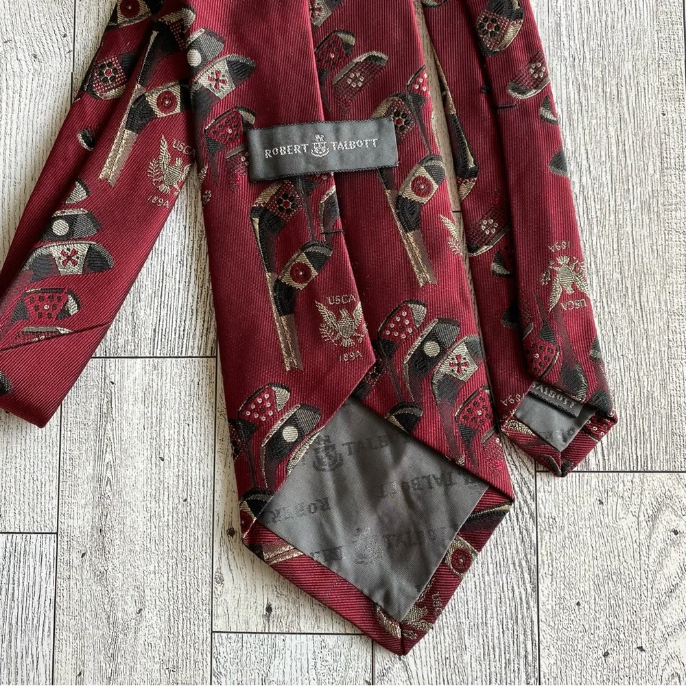Vintage Robert Talbott Neck Tie‎ Golf Clubs Silk USCA Logo Red Black 58” x 3.75”